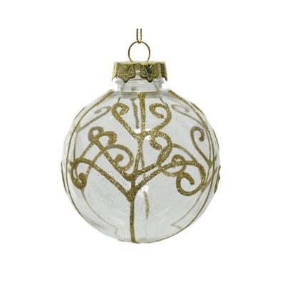 Kerstbal met glitter 8 cm transparant goud