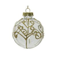 Kerstbal met glitter 8 cm transparant goud - thumbnail