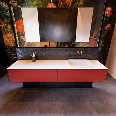 Badkamermeubelset Mondiaz Erin 200 cm met 2 Lades met RIDGE Wastafel Rechts Talc Zonder Kraangaten Greeploos Mat Fire