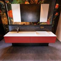 Badkamermeubelset Mondiaz Erin 200 cm met 2 Lades met RIDGE Wastafel Rechts Talc Zonder Kraangaten Greeploos Mat Fire - thumbnail