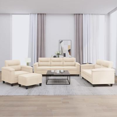 4-delige Loungeset met kussens microvezelstof beige