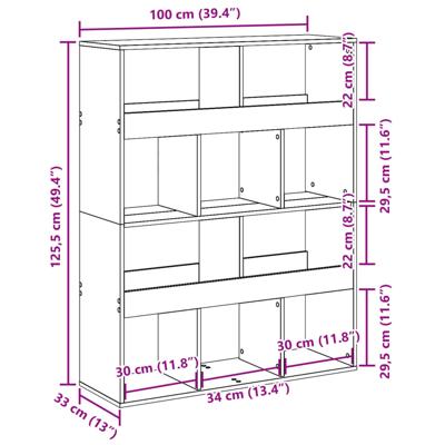 Boekenkast 100x33x125,5 cm bewerkt hout gerookt eikenkleurig