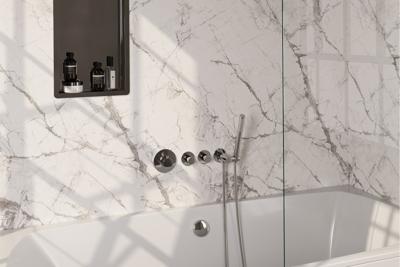 Chrome Edition thermostatische inbouw badkraan SET 01 met badvulcombinatie, handdouche en doucheslang - chroom