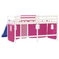 Kinderhoogslaper met gordijnen 80x200 cm grenenhout roze - thumbnail