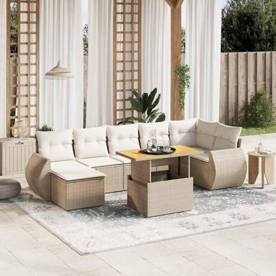 8-delige Loungeset met kussens poly rattan beige
