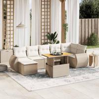 8-delige Loungeset met kussens poly rattan beige - thumbnail