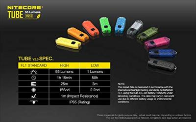 NiteCore Tube 2.0, schwarz Zaklamp werkt op een accu 55 lm 10 g