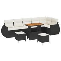 Tuinbankenset 9 pcs Zwart poly rattan - thumbnail