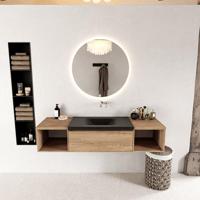 MONDIAZ BUKLA 160cm badmeubel met open module 40 L+R kleur Washed Oak met 2 lades. Wastafel CLOUD midden 0 kraangaten kleur Urban. - thumbnail