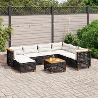 8-delige Loungeset met kussens poly rattan zwart - thumbnail
