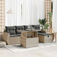 6-delige Loungeset met kussens poly rattan lichtgrijs - thumbnail
