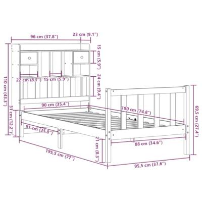 Bed met boekenkast zonder matras grenenhout wit 90x190 cm