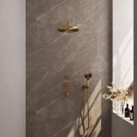 Brauer Gold Carving Thermostatische Regendoucheset Inbouw - Hoofddouche 30 cm - Gebogen Wandarm - Handdouche 3 Standen - Doucheslang - Wandaansluitbocht - Geborsteld Goud - thumbnail
