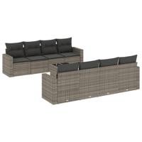 9-delige Loungeset met kussens poly rattan grijs - thumbnail