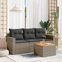 4-delige Loungeset met kussens poly rattan grijs - thumbnail