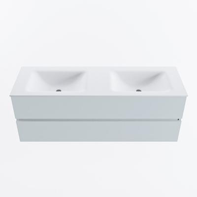 MONDIAZ VICA 140cm badmeubel onderkast Clay 2 lades. Wastafel CLOUD dubbel zonder kraangat, kleur Talc.