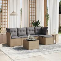 6-delige Loungeset met kussens poly rattan gemengd beige - thumbnail