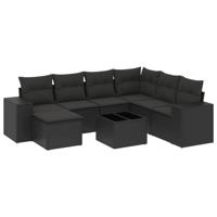 8-delige Loungeset met kussens poly rattan zwart - thumbnail