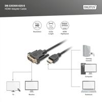 Digitus DB-330300-020-S HDMI-kabel HDMI / DVI Adapterkabel HDMI-A-stekker, DVI-D 18+1-polige stekker 2.00 m Zwart Rond, Vergulde steekcontacten, Afgeschermd - thumbnail