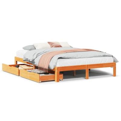 Bedframe met lades massief grenenhout wasbruin 140x190 cm