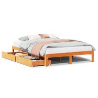 Bedframe met lades massief grenenhout wasbruin 140x190 cm - thumbnail