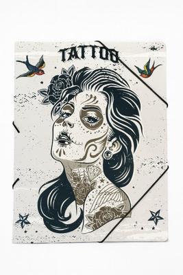 Set van 3 - Documentenmap A4 (Elastomap) - Tattoo Design - 24×31 cm - Opbergmap met 3 kleppen & hoekelastiek