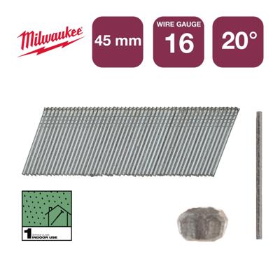 Milwaukee Nagels 16 Ga | 20° | 45mm | Gegalvaniseerd | VE=2000 - 4932492584 Milwaukee Nagels 16 Ga | 20° | 45mm | Gegalvaniseerd | VE=2000 - 4932492584
