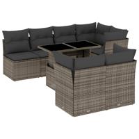 8-delige Loungeset met kussens poly rattan grijs - thumbnail