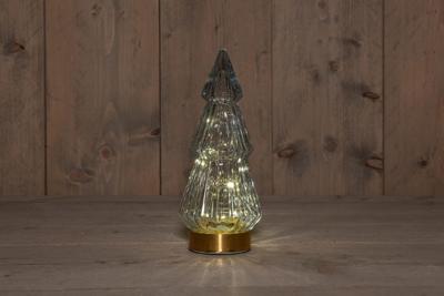 B.O.T. Tree Glass 10X23,5 cm Grey With Golden Base 10Led - Annas collection