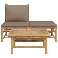 3-delige Loungeset met kussens bamboe taupe - thumbnail