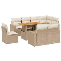 9-delige Loungeset met kussens poly rattan beige - thumbnail