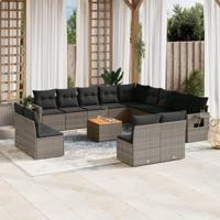 14-delige Loungeset met kussens poly rattan grijs - thumbnail