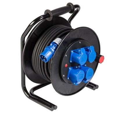 50 meter kabelhaspel 3x1.5mm² met CEE 16A contactdozen rubberkabel Titanex thermisch beveiligd