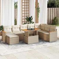 9-delige Loungeset met kussens poly rattan acacia beige - thumbnail