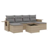 7-delige Loungeset met kussens poly rattan beige - thumbnail