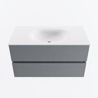 MONDIAZ VICA 90cm badmeubel onderkast Plata 2 lades. Wastafel MOON midden zonder kraangat, kleur Talc. - thumbnail