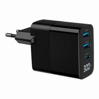 3-poorts 30 W GaN USB snellader, LCD, zwart - thumbnail