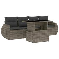 5-delige Loungeset met kussens poly rattan grijs - thumbnail
