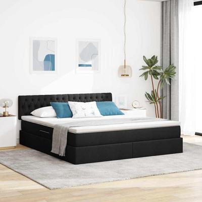 Opbergbed met matras met matras Zwart 160 x 200 cm Bewerkt hout