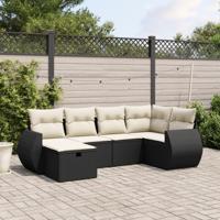6-delige Loungeset met kussens poly rattan zwart - thumbnail