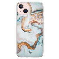 iPhone 13 siliconen hoesje - Marmer blauw goud - thumbnail