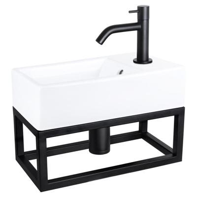 Fonteinset Differnz Force Keramiek en Handoekrek 40x22x11.5 cm Wit Met Gebogen Kraan Mat Zwart Differnz