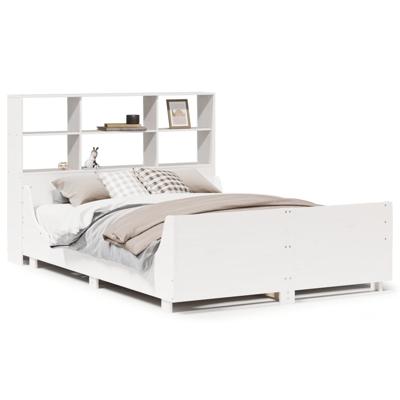 Bed met boekenkast zonder matras massief hout wit 140x200 cm - thumbnail