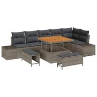 Tuinbankenset met kussen 9 pcs Grijs poly rattan - thumbnail