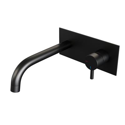 Inbouw Wastafelmengkraan Brauer Black Edition Coldstart Gebogen Uitloop Korte Ronde Hendel Rechts Mat Zwart Met Afdekplaat