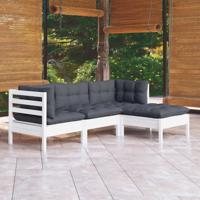 4-delige Loungeset met kussens grenenhout wit - thumbnail