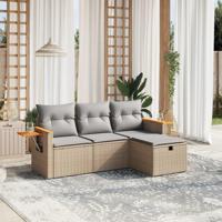 4-delige Loungeset met kussens poly rattan gemengd beige - thumbnail