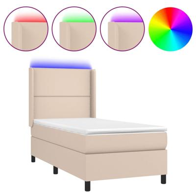 Boxspring met matras en LED kunstleer cappuccinokleur 90x200 cm - thumbnail