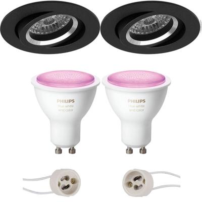 Philips Hue LED Spot Set - Kantelbaar Ø82mm - Mat Zwart - GU10