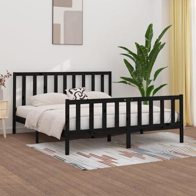 Bedframe massief hout zwart 200x200 cm